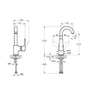 VitrA Root Round Döner Borulu Lavabo Bataryası Fırçalı Nikel A4275434