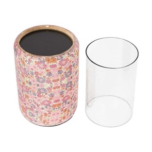 Vitale Şiva Çiçek Desenli Pembe Mumluk 12x18 cm AK.FQ0015-P