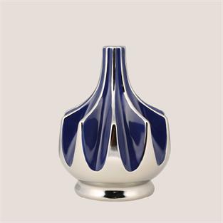 Vitale Seramik Lacivert Gümüş Vazo 18*18*23 cm