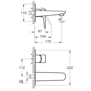 Artema X-Line Duvardan Ankastre Lavabo Bataryası Krom A42399