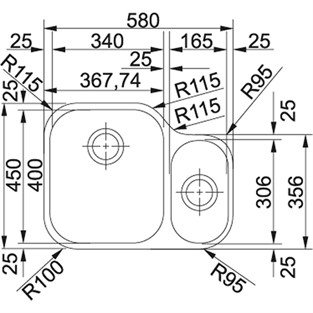 Franke Baccini AMX 160 1,5 Gözlü Paslanmaz Çelik Evye 122.0021.448 F122.0021.448