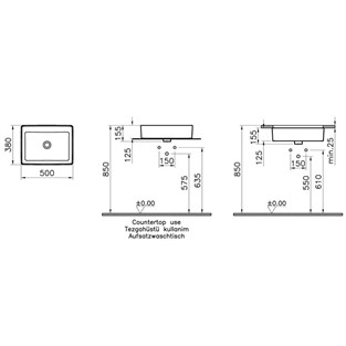 VitrA Nuo Çanak Lavabo Armatür Deliksiz 50 cm 7436B003-1083