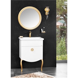 ORKA Cunda Banyo Dolabı Takımı Beyaz Altın 65 cm ORKA5002765