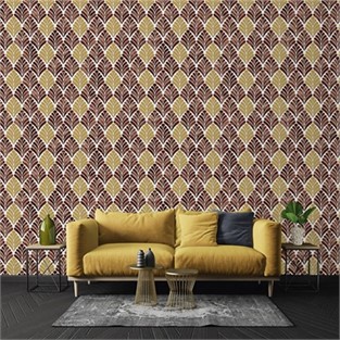 Duka Bordo Yaprak Desenli Duvar Kağıdı DK.20196-5 (10 m2 )