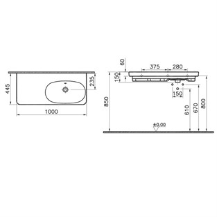 VitrA Nest Asimetrik Lavabo 100 cm 5684B003-0001