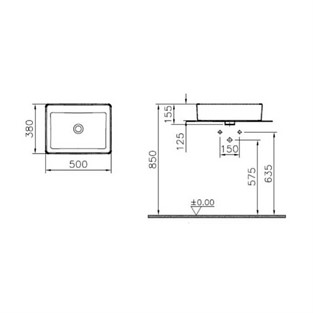 VitrA Nuo Dikdörtgen Çanak Lavabo 50 cm 7436B003-0016