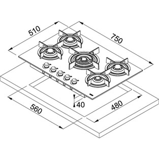 Franke Crystal Line FHCR 755 4G TC HE BK C Cristallo Nero Cam Ocak 106.0374.283 F106.0374.283