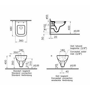 VitrA S20 Asma Klozet Seti 48 cm 5505L003-6055