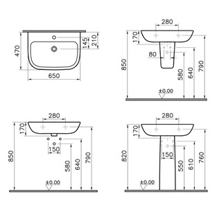 VitrA S20 Standart Lavabo 65 cm 5504L003-0001