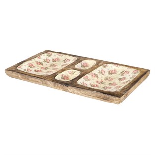 Vitale Şiva Çiçek Desenli Dekoratif Krem Tepsi AK.FQ0021