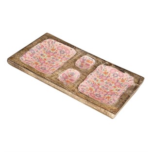 Vitale Şiva Çiçek Desenli Dekoratif Pembe Tepsi AK.FQ0021-P