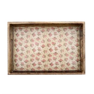 Vitale Şiva Çiçek Desenli Dekoratif Tepsi Krem AK.FQ0002-K