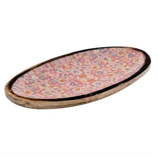 Vitale Şiva Çiçek Desenli Pembe Dekoratif Oval Tepsi AK.FQ0009-P