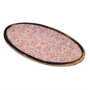 Vitale Şiva Çiçek Desenli Pembe Dekoratif Oval Tepsi AK.FQ0009-P