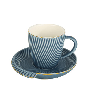 Vitale Çizgi Kavis Desenli Lacivert Fincan Takımı MTFK.0101