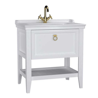 VitrA Valarte Lavabo Dolabı 80 cm Çekmeceli Etajerli Lavabolu Tek Armatür Delikli Mat Beyaz 62180