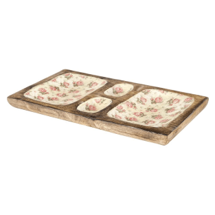 Vitale Şiva Çiçek Desenli Dekoratif Krem Tepsi AK.FQ0021